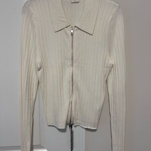 Abercrombie & Fitch Ivory Ribbed Zip Cardigan